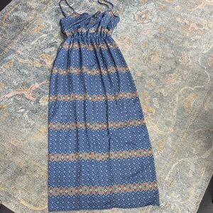 Peach Royal Blue Patterned Maxi Dress